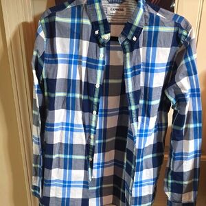 Express Men's Blue Plaid Shirt